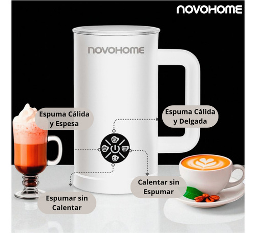 Espumador Calentador Batidor De Leche Novohome 4 En 1 Acero Inoxidable 500ml Color Blanco
