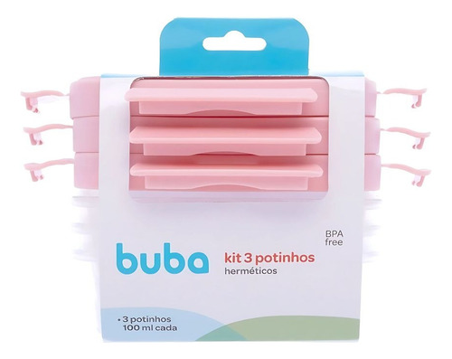 Kit 3 Potinhos Herméticos Com Trava 100ml Rosa Buba 18059