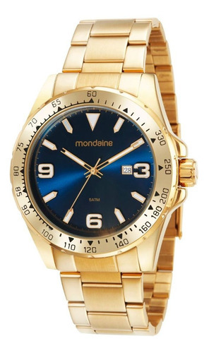 Relógio Masculino Mondaine Dourado Analógico Original Cor do fundo Azul-turquesa