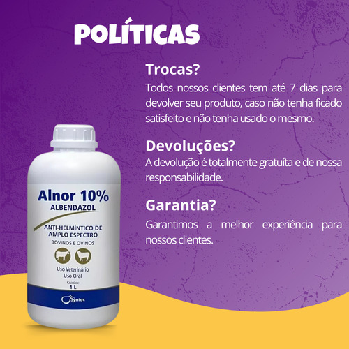 2 Alnor 10% Syntec Vermífugo Bovinos E Ovinos - 1 Litro