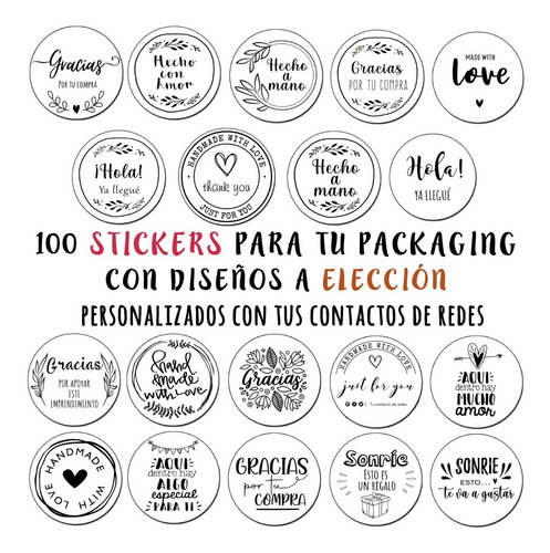 100 Stickers 4x4 Cm Emprendedores Etiqueta Troquelados Logo.