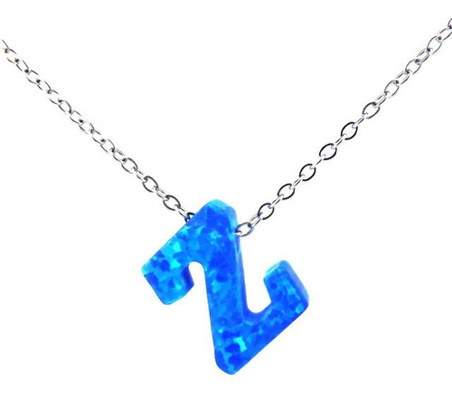 Collar De Ópalo De Fuego Azul Con Letras Sintéti 21668 Z