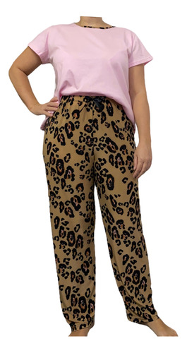 Set Pijama Mujer Manga Corta Pantalón Largo Talle Grande