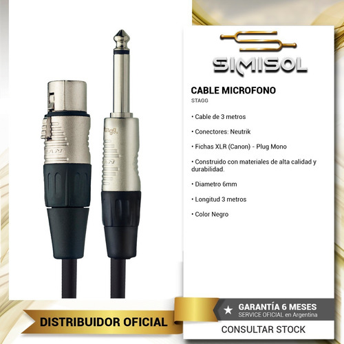 Imagen 2 de 4 de Cable Xlr (cannon) Plug 3 Metros - Neutrik Stagg Nmc3xpr