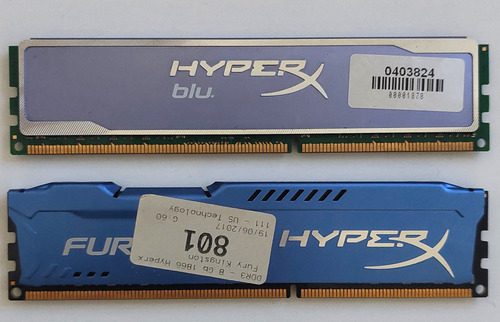 Memorias Ram 16gb Ddr3 (2x8gb) Hyperx Kingston Fury + Blu (Usado)