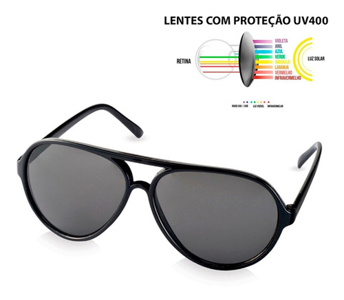 Óculos De Sol Masculino Feminino Com Proteção Uv400 Cor Azul Cor da armação Preto Cor da lente Fumê Desenho Oval