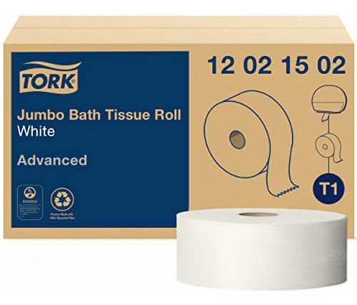 Tork Advanced 12021502 Jumbo Bath Tissue Roll, 2-ply, 10 