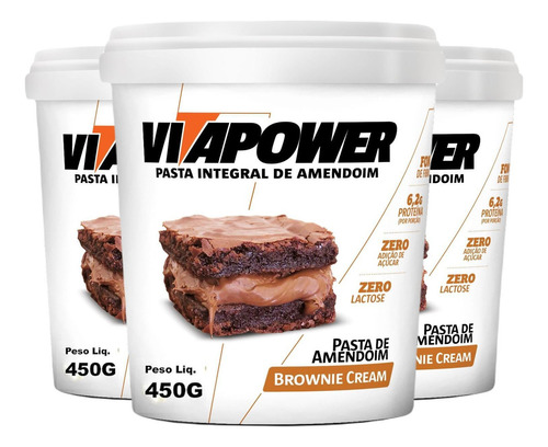 Pasta De Amendoim Brownie Cream Vitapower 450g (3 Und)