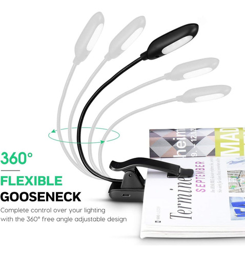 Luz Del Libro Recargable 7 Led,de Intensidad Regulable Luz