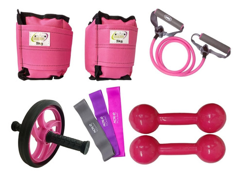 Caneleira 5kg + Halteres 3kg + Mini Band + Roda + Extensor.