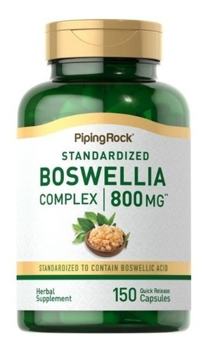 Suplemento en cápsulas de rápida absorción Piping Rock Joint Health, complejo de boswellia antiinflamatorio natural de 800 mg de complejo de boswellia y boswellia, sabor sin sabor, en una botella de plástico de 100 g, 150 unidades