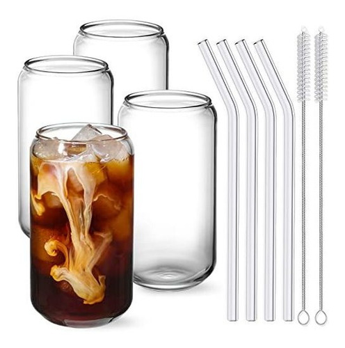 Gafas De Beber Con Vidrio Straw 4pcs Set - 16oz Copas Kvt2 M