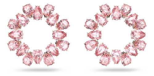 Aretes Swarovski Aro Millenia Cristales Pera Oro Rosa