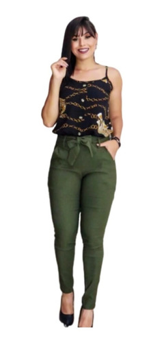 Imagem 1 de 9 de Kit C/2 Calça Feminina Justa De Amarrar Tecido Bengaline