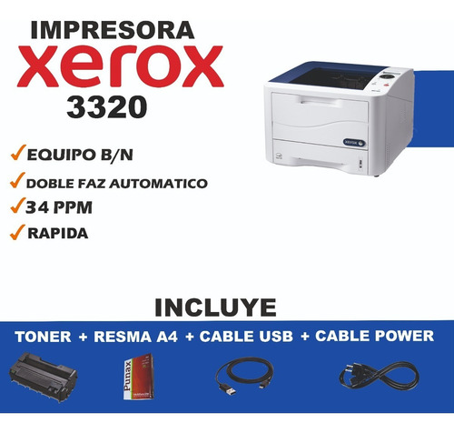 Impresora Xerox + Resma A4 Con Doble Faz Auto B/n E/gratis