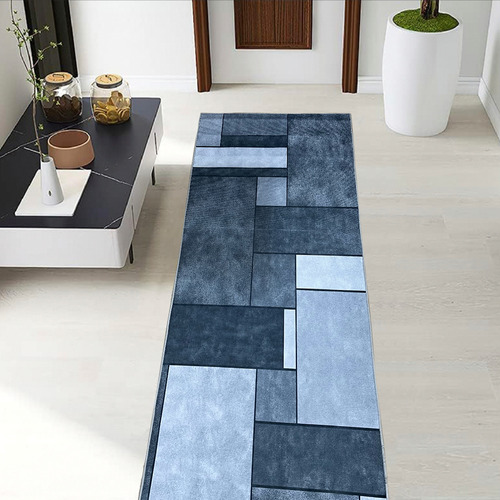 Tapete Passadeira Sala Quarto 0,60 M X 1,80m Antiderrapante Comprimento 180 Cm Cor Cinza E Preto Desenho Do Tecido Geométrica Largura 88 Cm
