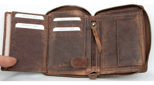 Cartera Grande De Cuero Genuino Con Cremallera Y Cadena Beig