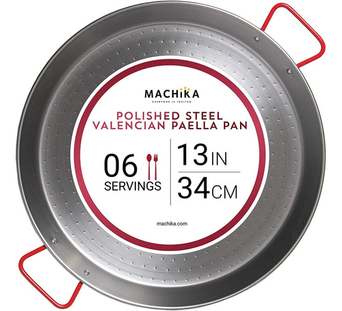 Machika Paella Pan, Polished Steel, 34cm, 6 Servings, Silver