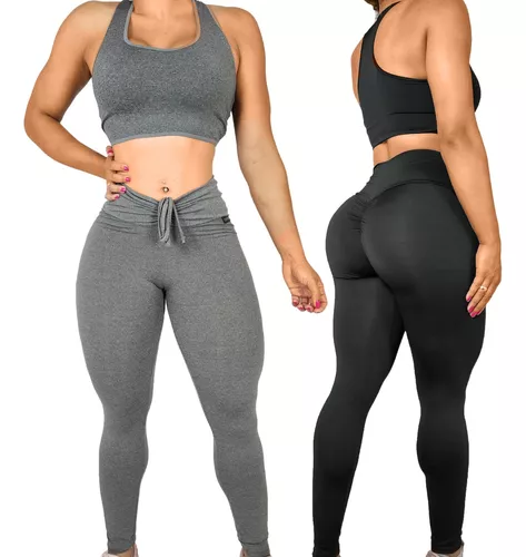 2 Conjuntos] Legging Shorts Feminino Suplex Cintura Alta Levanta