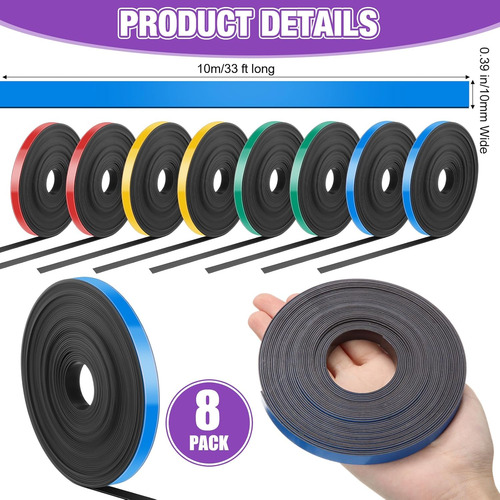 8 Rollos De Cinta Magnética En Rollo De Tiras Delgadas, 0.39