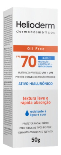 Helioderm Facial Fps 70 Oil Free 50g 3 Em 1