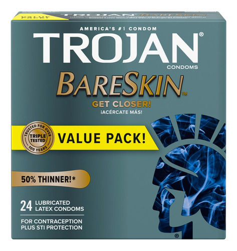 Trojan Bareskin - Preservativos Lubricados Delgados Premium,