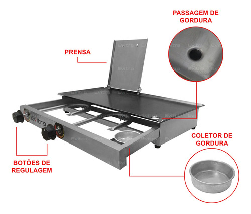Imagem 3 de 4 de Chapa Para Lanche Semi Profissional 6 Hambugueres Com Prensa