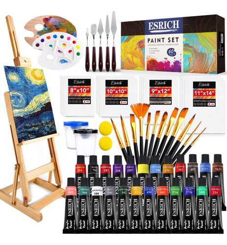 60pcs Acrylic Paint Set With Brushes, Canvases, Palette For