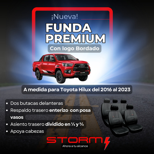 Fundas A Medida Hilux 2016/2023 Con Logo Toyota Con P/vasos Negro