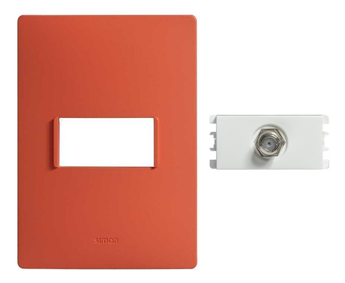 Placa 1 Módulo Rojo Coral + Toma Tv Coaxial Blanco Simon 26