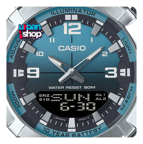 Reloj Casio Amw 870da 2a2 Acero Hora Doble 30 Memorias Plateado Plateado Azul Acero