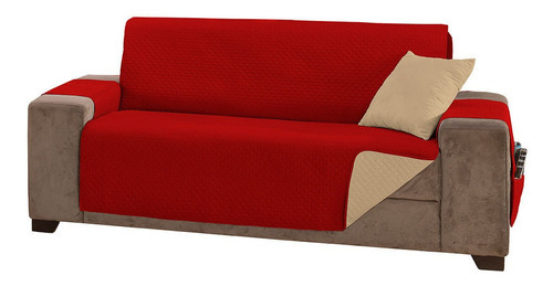 Protetor De Sofá Impermeável Dupla Face 4 Lugares King Cor Vermelho/cáqui Losango 2x2 Cm