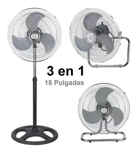 Ventilador 3 en 1 Kanji KJH-FH1209 turbo negro con 3 palas de metal, 18" de diámetro 220 V