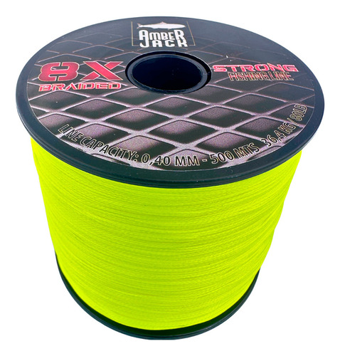 Multifilamento Amberjack 8x Bobina 500 Mts Todas Las Medidas Color Amarillo 0.40 mm - Resistencia 36.4 kg - 80 lbs