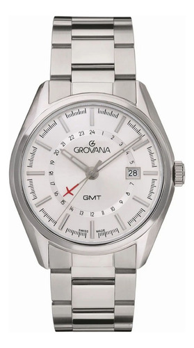 Reloj Grovana St. Andrews Gmt 1547.1132 Zafiro Sumergible Plateado Plateado Plateado
