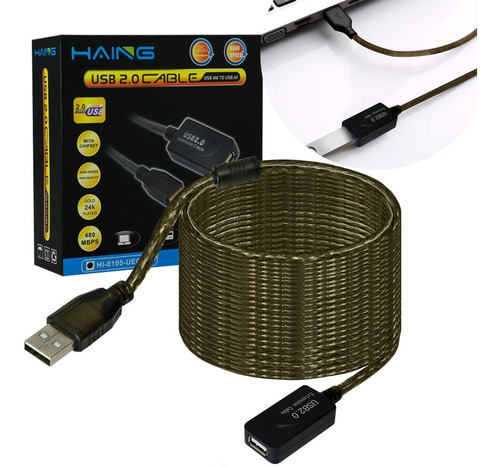 Cable Extension Activa Usb 2.0 Macho Hembra 20 Metros 480mbp Color Negro