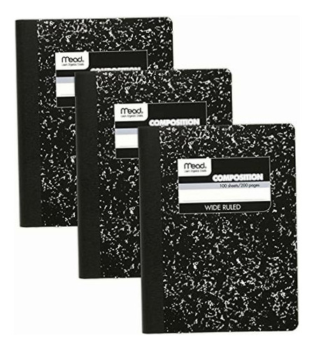 Mead Square - Notebook, 100 hojas, Wide Ruled, Black, 3 Pack Color Negro