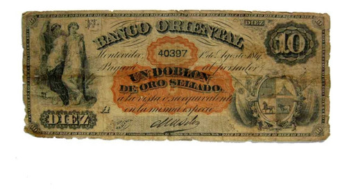Billete Antiguo 1867 Uruguay Banco Oriental Doblón Vea Fotos