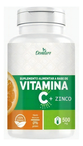 Suplemento en cápsulas de vitamina C y zinc desnaturalizado con sabor natural, vitamina C, zinc, sabor natural, en 200 g, 100 en bote