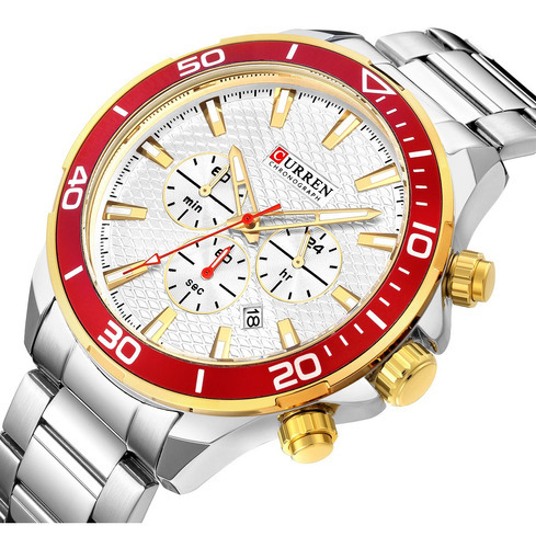 Relojes De Negocios Con Calendario De Cuarzo Para Hombre Cur Color Del Bisel Plateado/rojo