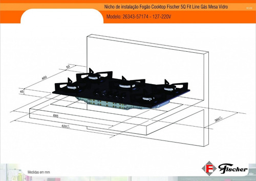 Imagem 7 de 7 de Kit Fit Line Fischer Coifa Parede 90cm + Cooktop 5 Bocas