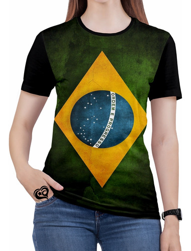 Camiseta Brasil Plus Size Bandeira Feminina Blusa Vertical