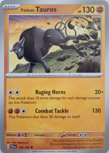 Pokémon Tcg Paldean Tauros 108/193