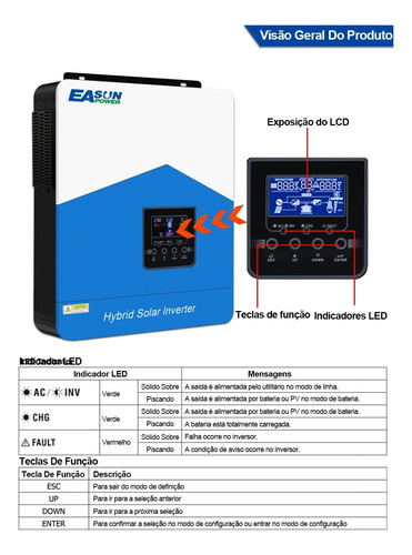 Inversor Híbrido Easun On/off Grid 6.2kw 48/220v Com Wifi