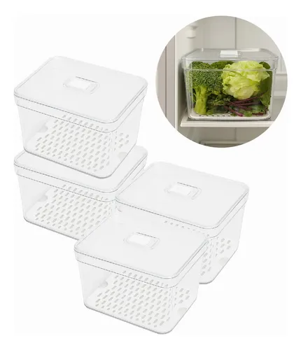 Kit 4 Organizador Geladeira 3,8 Litro Alimento Vegetal Base Crist...