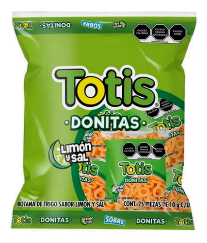 Totis Donita Delicioso Sabor Sal Y Limón, 25 Pz 10 Gms C/u
