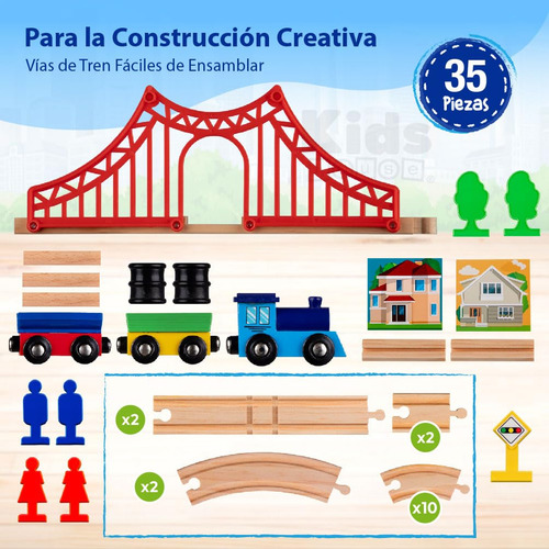 Kids House Juego De Tren Urbano De Madera Con 35 Piezas Set