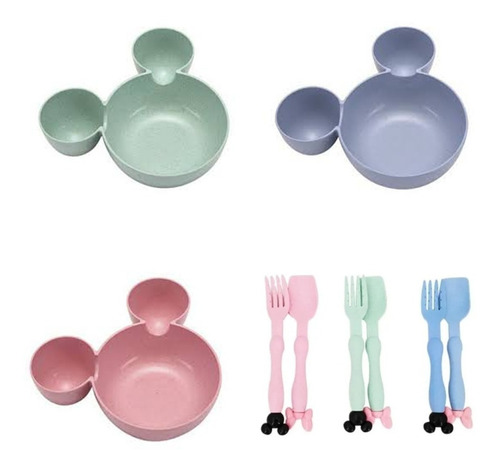 Plato Mickey Minnie Con Divisiones Y Cubiertos Bebé Y Niños