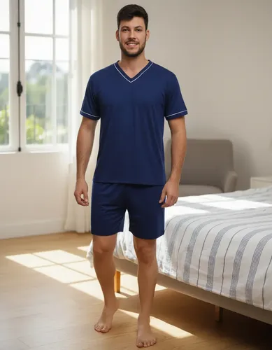 Pijama Masculino Adulto Verão Manga Curta E Short Bordado