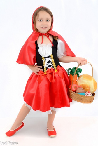 Fantasia Vestido Chapeuzinho Vermelho Infantil Com Capuz